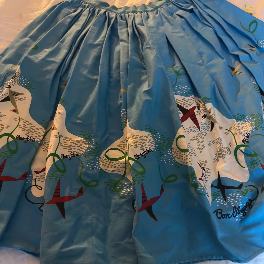 Pinup Couture Blue A-Line Skirt with Airplane Print